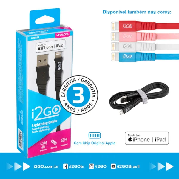 Cabo IphoneLightning i2GO Certificado MFi 1,2m