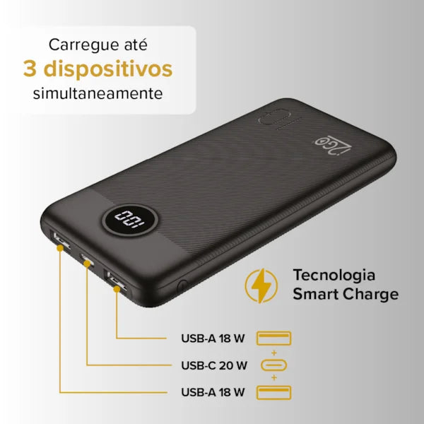 Carregador Portátil Ultra Rápido 10000mAh Power Delivery 20W 2 Saídas