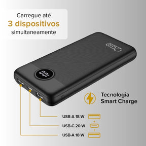 Carregador Portátil Ultra Rápido 20000mAh Power Delivery 20W 2 Saídas