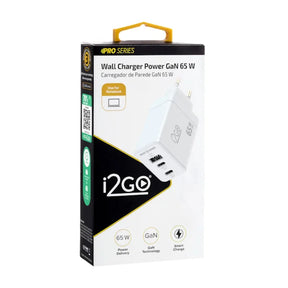 Carregador de Parede Ultra Rápido i2GO Power Delivery com 1 Saída USB-C 65W + 1 Saída USB-C 20W + 1 Saída USB-A 18W